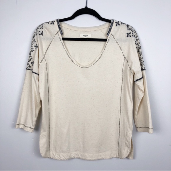 Madewell Tops - Madewell Aztec Embroidered Top Boho Cream XS
